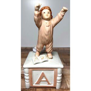 Vintage Luigi Ricciardi Porcelain Music Box Figurine Child & Doll